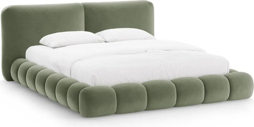 Letto matrimoniale imbottito verde con contenitore con rete inclusa 200x200 cm Solange – Micadoni