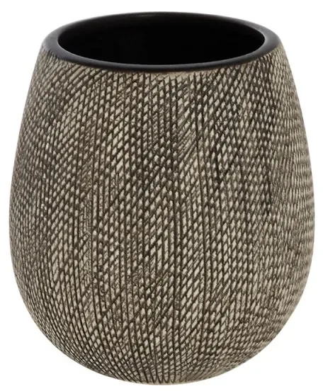 Portaspazzolino In Ceramica Marrone Da Appoggio Con Gusto Etnico