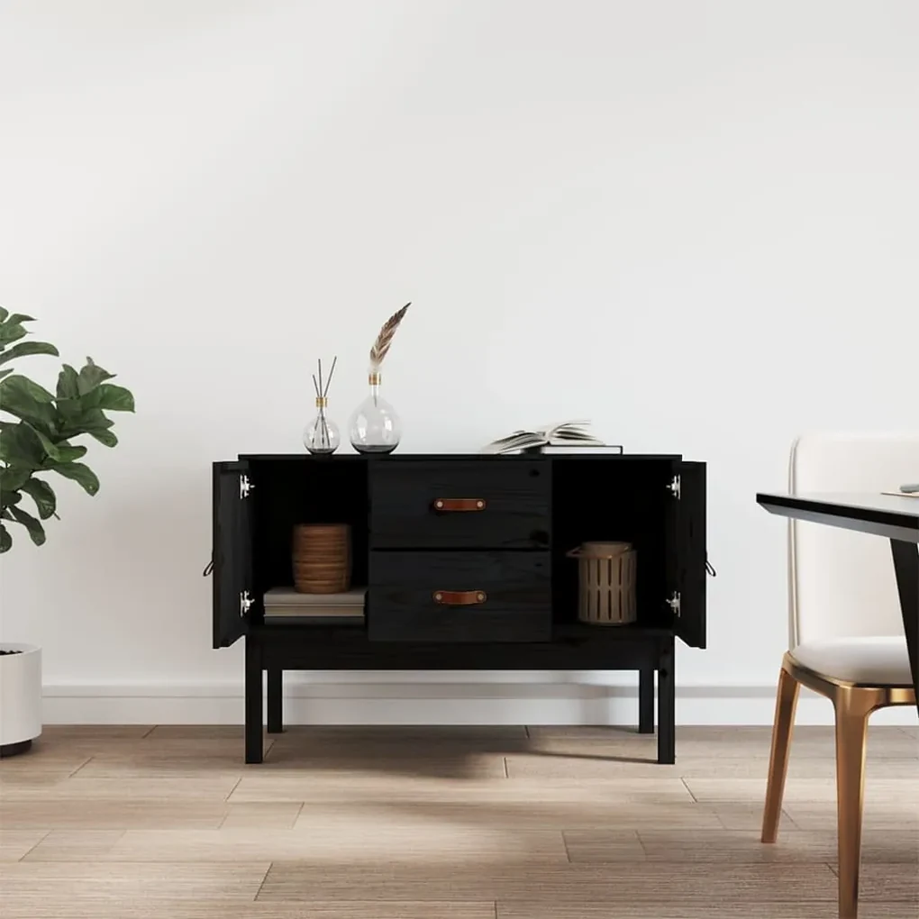 Credenza nera 110x40x78 cm in legno massello di pino