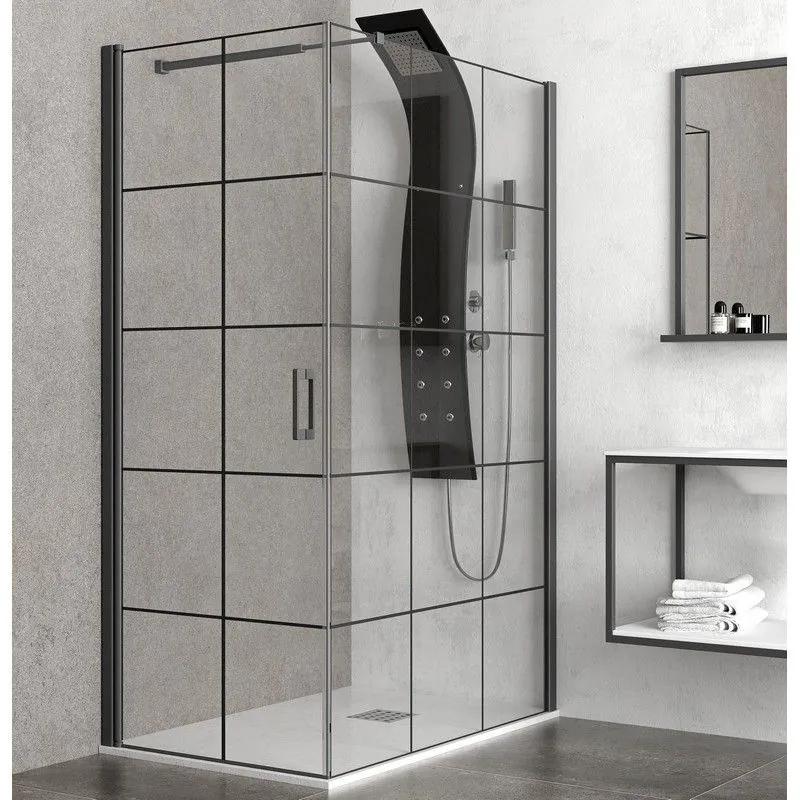 Kamalu - box doccia 80x70 con telaio nero fisso da 70cm e porta da 80cm nico-3500