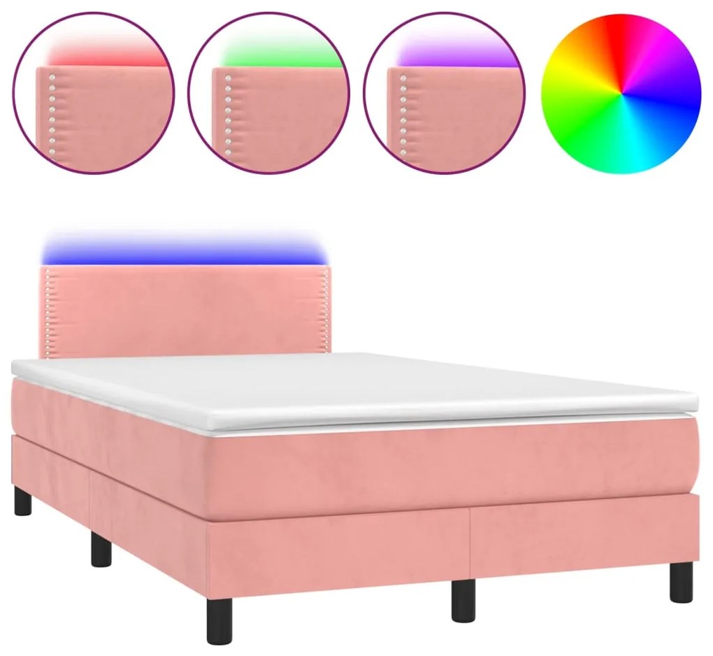 Letto a Molle con Materasso e LED Rosa 120x200 cm in Velluto