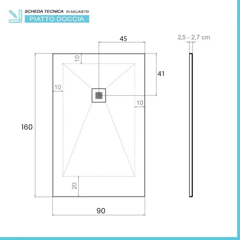 Piatto doccia 90x160 in resina riducibile bianco effetto pietra - Karen