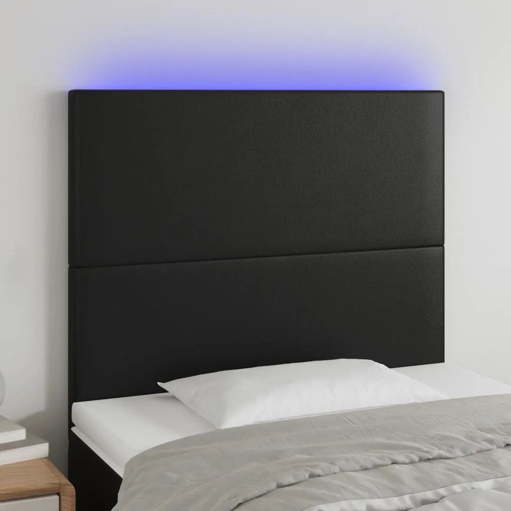 Testiera A Led Nera 100x5x118/128 Cm İn Similpelle /