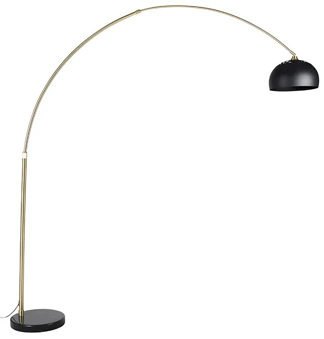 Lampada da terra ad arco moderna in ottone con base in marmo e paralume nero 32,5 cm - XXL