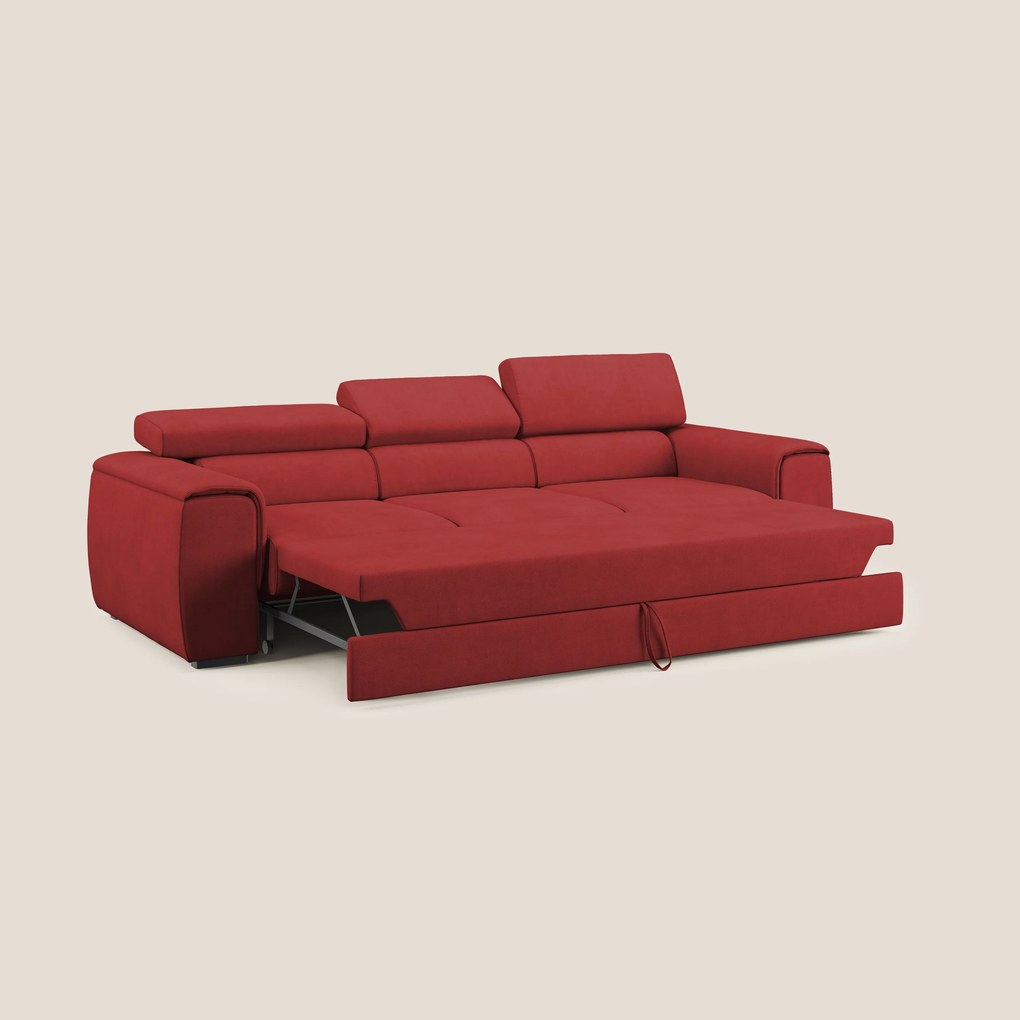 Zeno Divano con pouf estraibile poggiapiedi a 3 sedute in tessuto morbido impermeabile T02 rosso