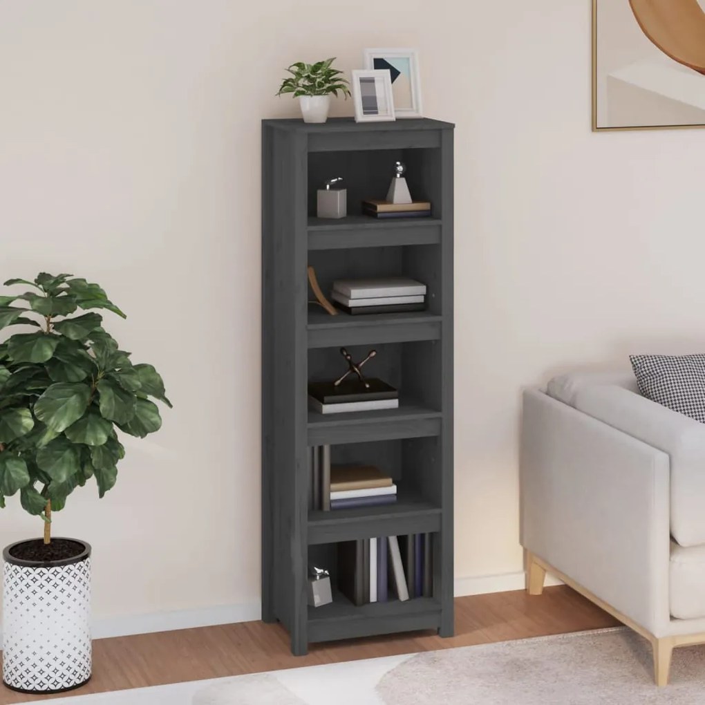 Libreria Grigia 50x35x154 Cm İn Legno Massello Di Pino /