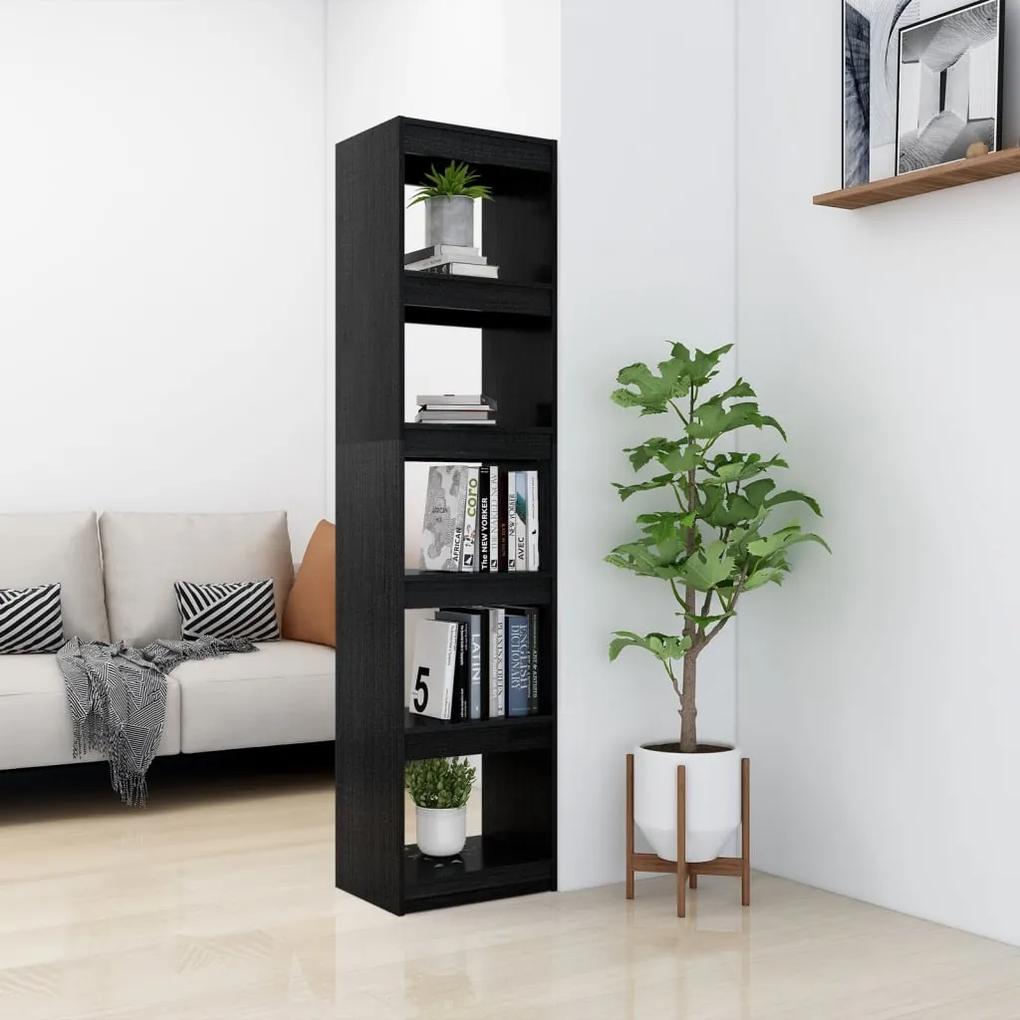 Libreria/divisorio nero 40x30x167,5 cm in massello di pino