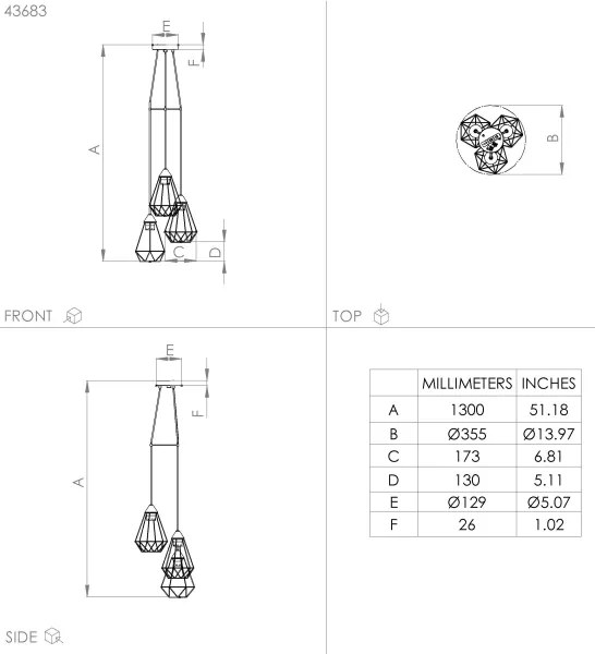 Eglo 43683 - Lampadario su corda TARBES 3xE27/60W/230V