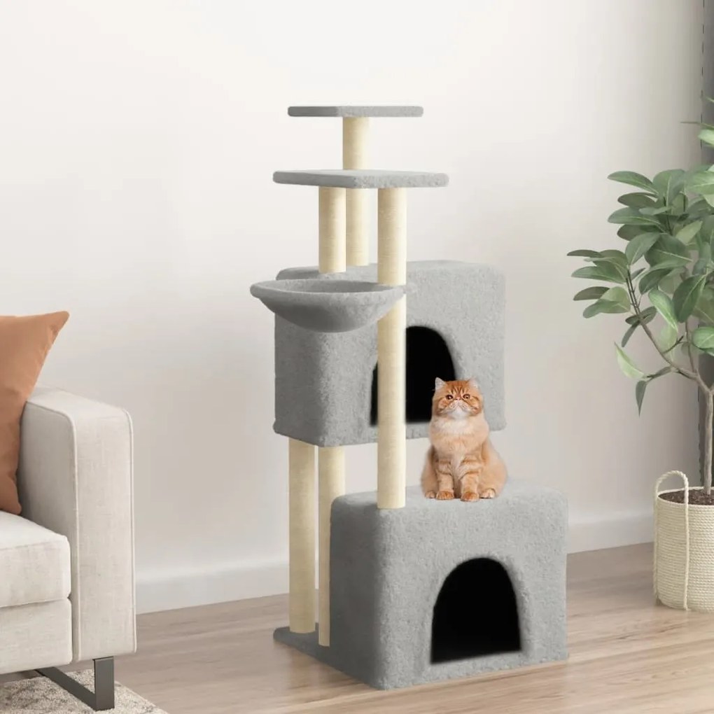 Albero per gatti con tiragraffi in sisal grigio chiaro 122 cm
