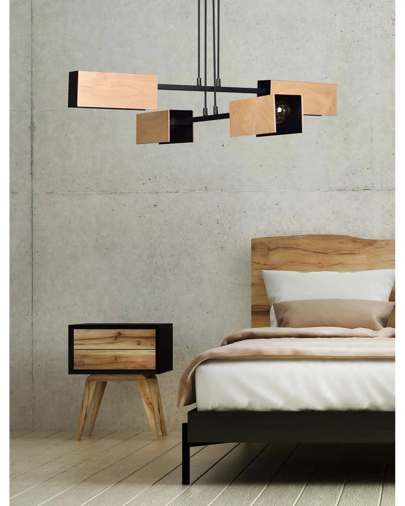 Lampadario Minimal Sarutahiko Acciaio Nero 4 Luci E27 Ip20