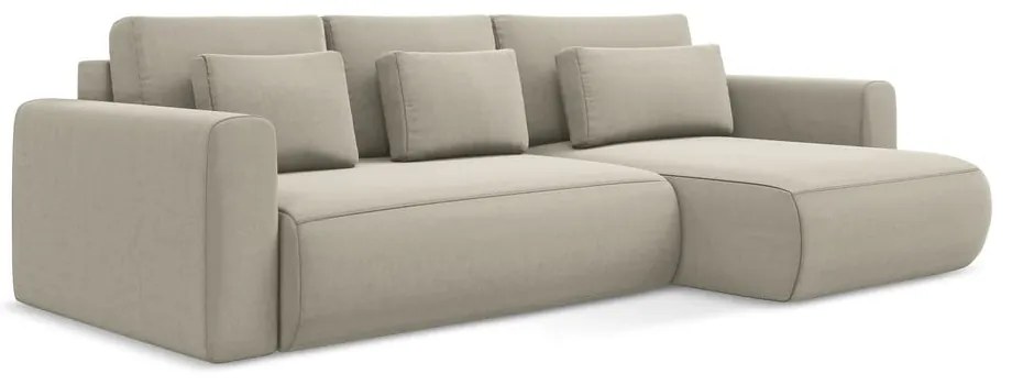 Divano angolare beige allungabile/con contenitore (con penisola a destra/con chaise lounge) con rivestimento in velluto Kapua – Makamii