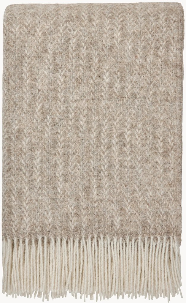 Coperta in lana di pecora neozelandese con motivo a spina di pesce e frange Hope