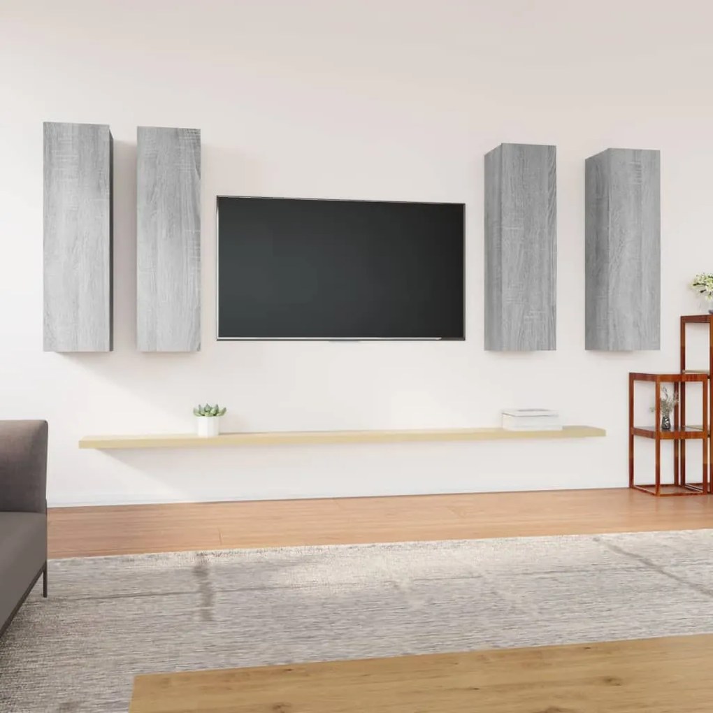 Mobili tv 4 pz grigio sonoma 30,5x30x110cm in legno multistrato