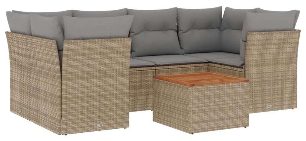 Set divani da giardino 7 pz con cuscini beige in polyrattan