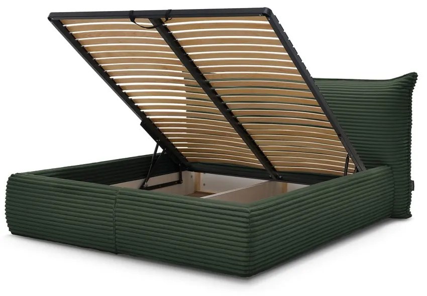 Letto matrimoniale in verde scuro imbottito con spazio contenitivo con griglia inclusa 180x200 cm Jade – Bobochic Paris