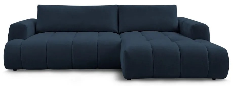 Divano angolare blu scuro allungabile e con contenitore (penisola a destra/chaise lounge) con rivestimento in ciniglia Fuji – Bobochic Paris