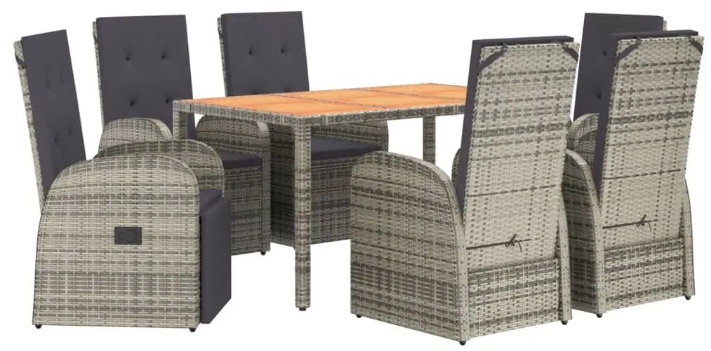 Set da pranzo da giardino 7 pz con cuscini in polyrattan grigio
