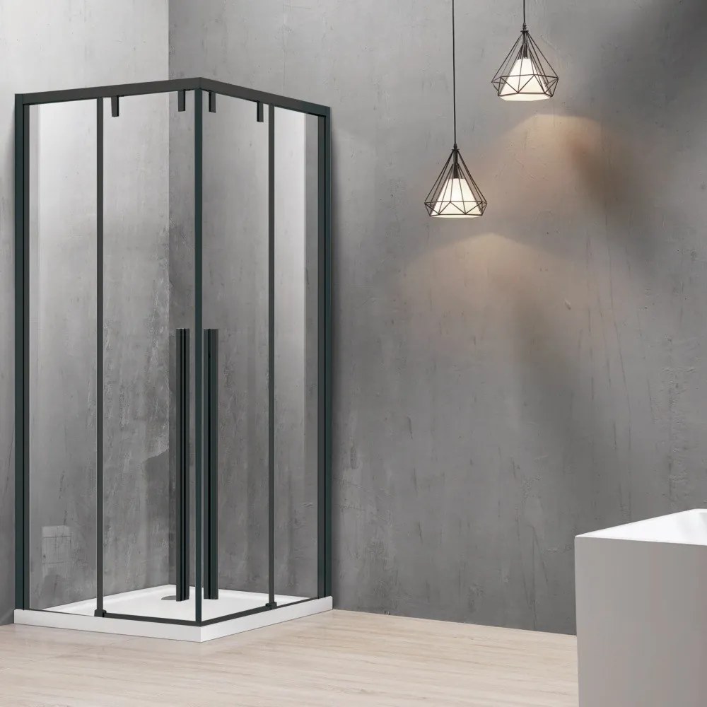 Box doccia 90x100 telaio nero doppio scorrevole vetro 8mm | KSA1000B - KAMALU