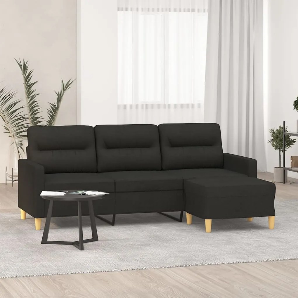 Divano A 3 Posti Con Poggiapiedi Nero 180 Cm İn Tessuto /