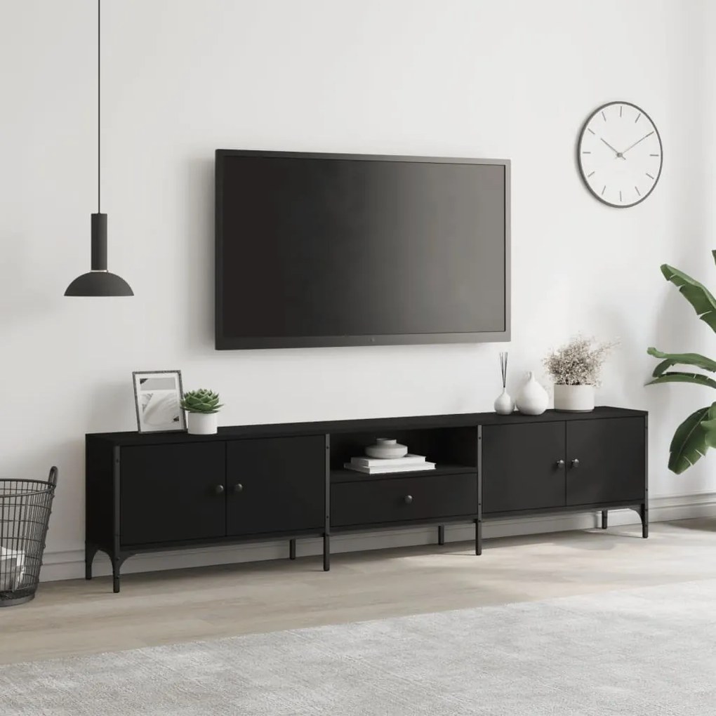 Mobile tv con cassetto nero 200x25x44 cm in legno multistrato