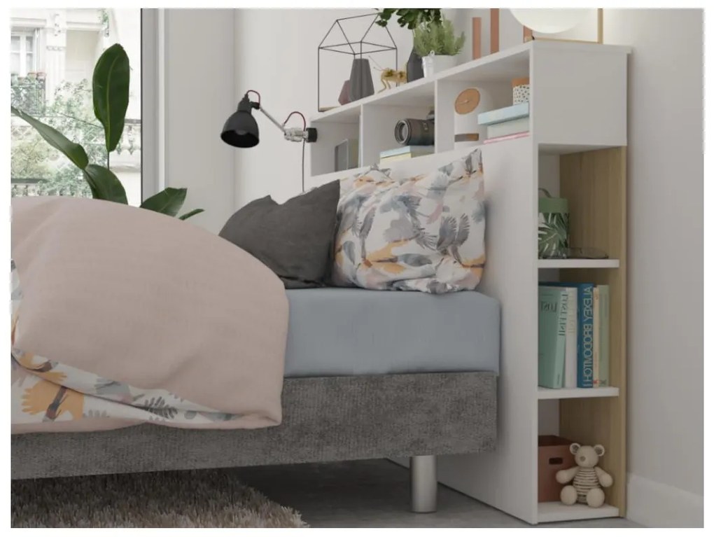 Testata letto con scomparti 160 cm Bianco e Rovere - NASTIA