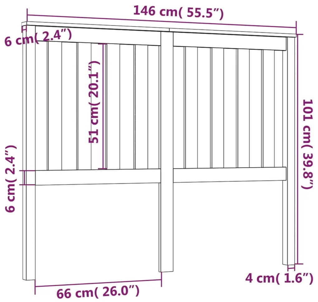 Testiera per Letto Grigia 146x6x101cm in Legno Massello di Pino