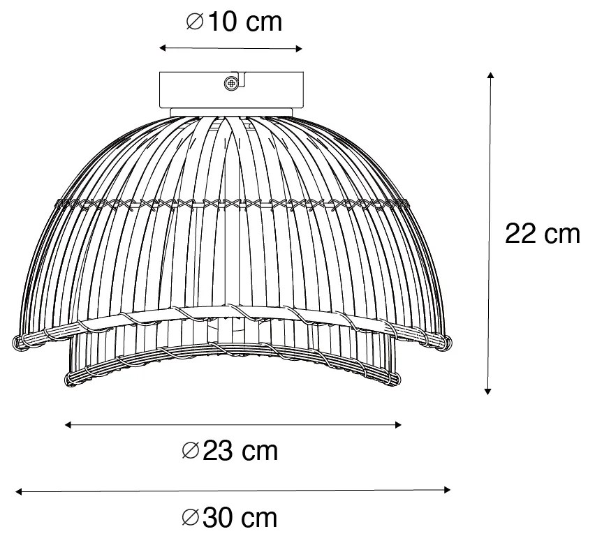 Plafoniera orientale nera con bambù naturale 30 cm - Pua