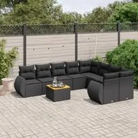 Set Divani da Giardino 9 pz con Cuscini Nero in Polyrattan 3257259