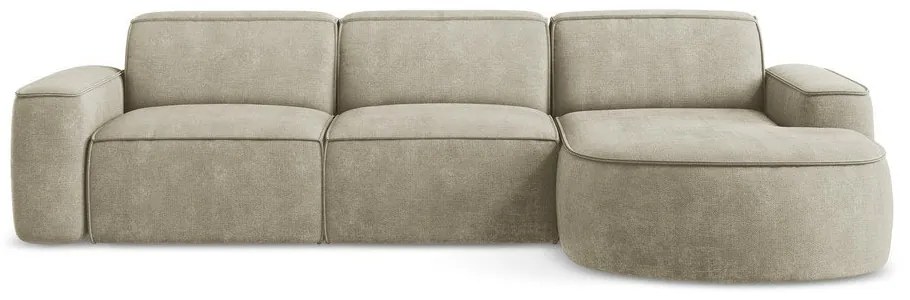 Divano angolare beige (con penisola a destra/con chaise lounge) con rivestimento in ciniglia Omao – Makamii