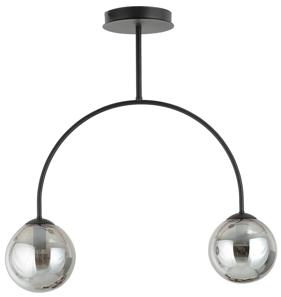 Plafoniera Moderna Utu 2 Luci In Acciaio Nero E Vetro Fumè