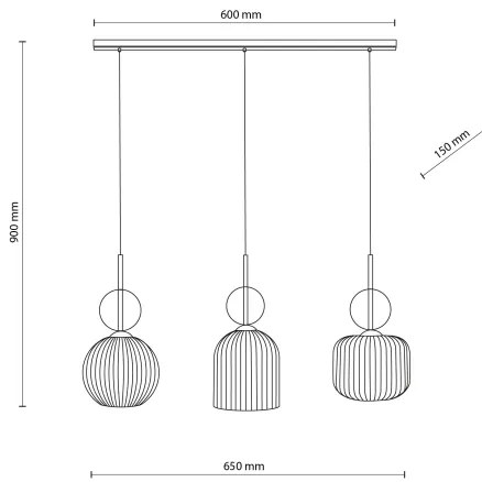 Lampada a sospensione SOPHIA con cavo 3xE14/10W/230V Nero/Beige fumé