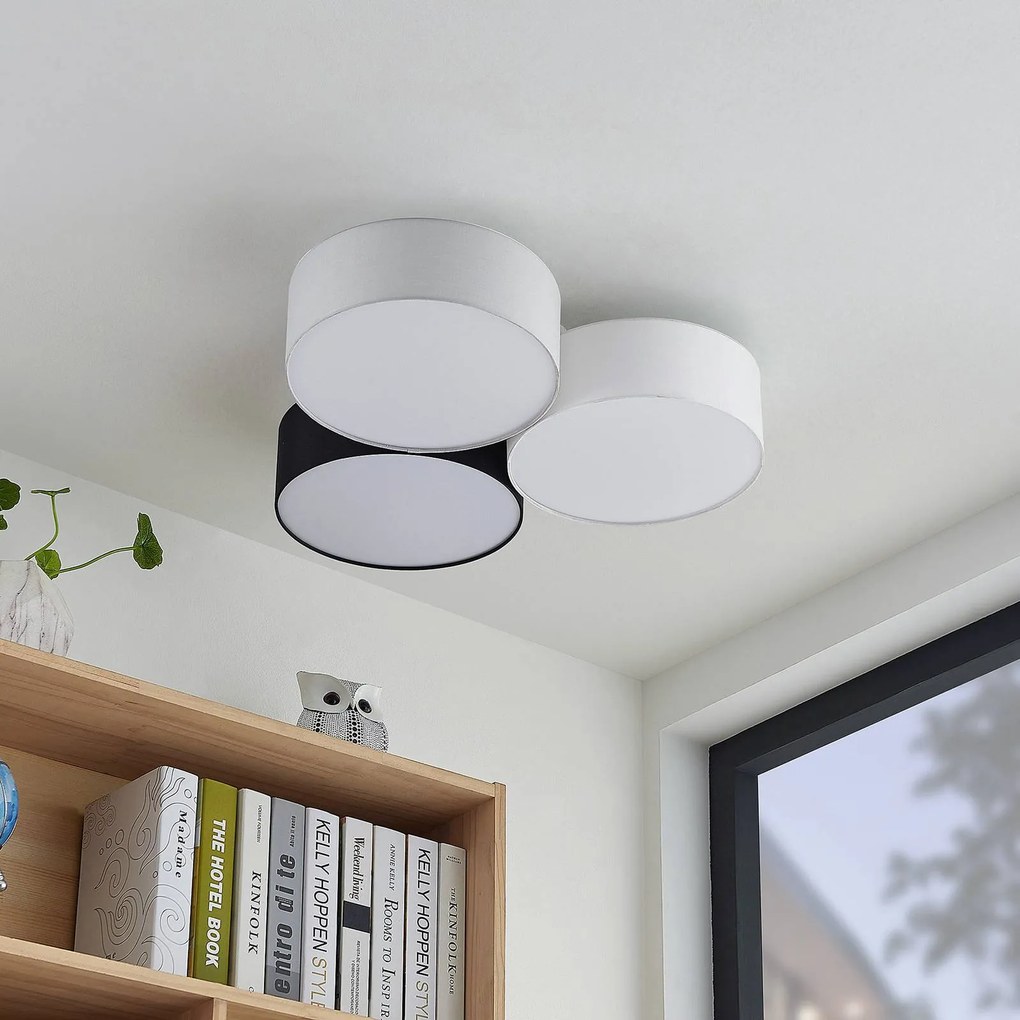 Plafoniera soffitto Janita Lindby, dimmerabile, Nero, Soggiorno / Sala da pranzo, Tessuto / Stoffa / Seta, Moderno, Plafoniera