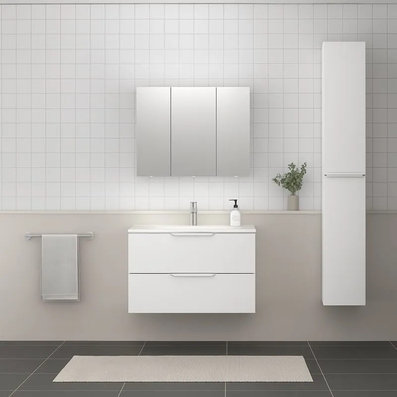Mobile bagno sospeso con lavabo L 81 x H 53 x P 46 cm bianco 2 cassetti per vasca centrale Essential