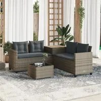 Divano da Giardino con Tavolo e Cuscini a L Grigio Polyrattan 369029