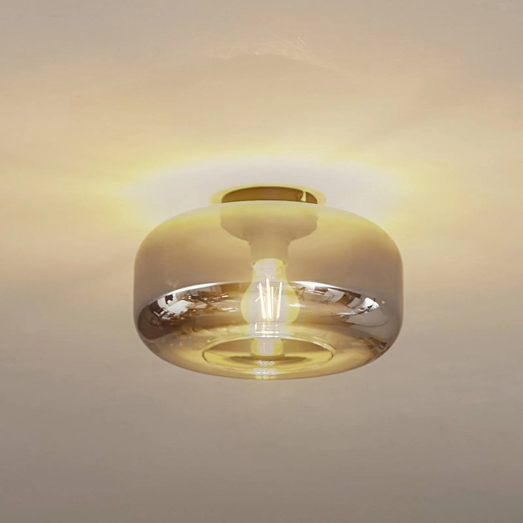 Lindby Plafoniera Hildur, Ø 28,5 cm, grigio fumo, vetro