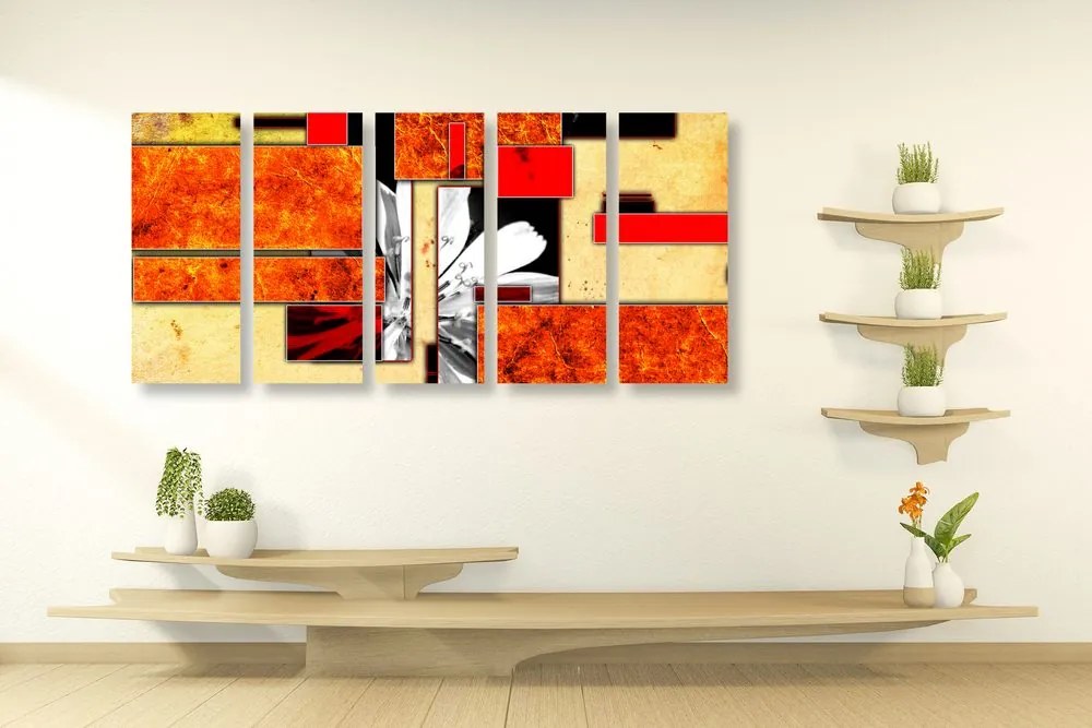Quadri 5 pezzi – Astrazione floreale arancione