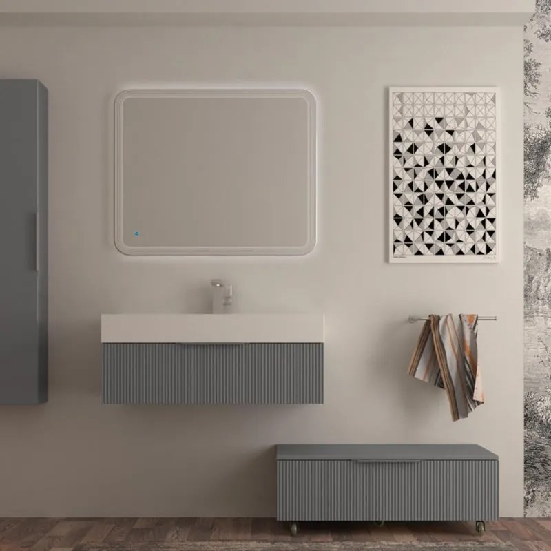Mobile da bagno sotto lavabo BADEN HAUS Modula grigio nuvola laccato opaco L 90 x H 25 x P 44 cm 1 cassetto, lavabo non incluso