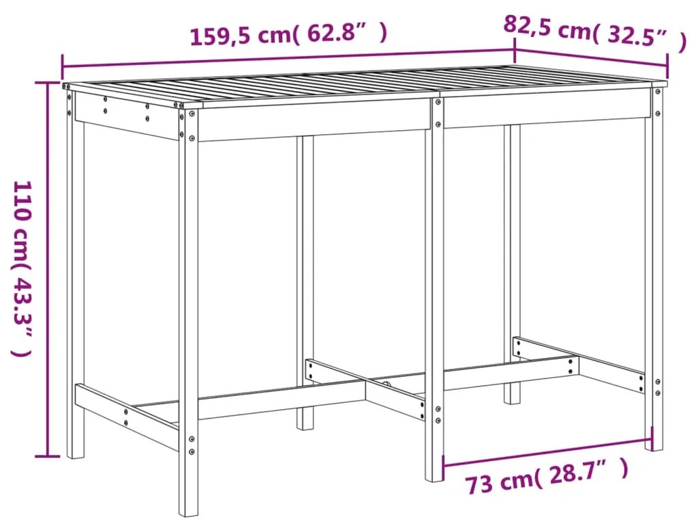 Set Bar da Giardino 7 pz Grigio in Legno Massello di Pino