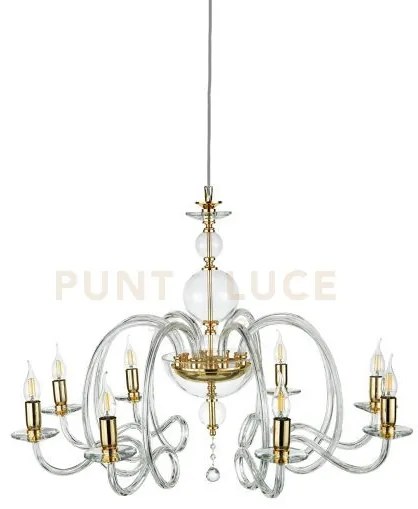 Lampadario vivaldi 8 luci trasparente oro attacco e14 d.88cm