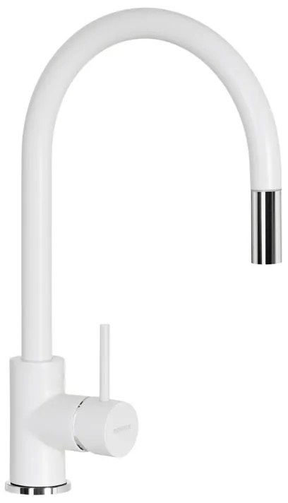 Rubinetto da cucina con doccetta a collo di cigno Aquastar bianco SCHOCK