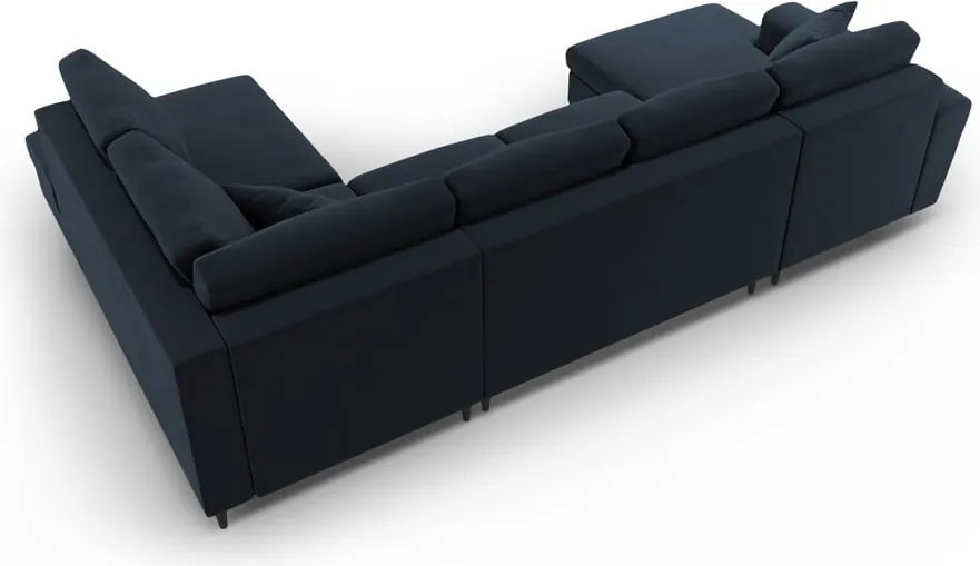 Divano angolare blu scuro allungabile e con contenitore (con penisola a destra/a U) con rivestimento in velluto Kyoto – Cosmopolitan Design
