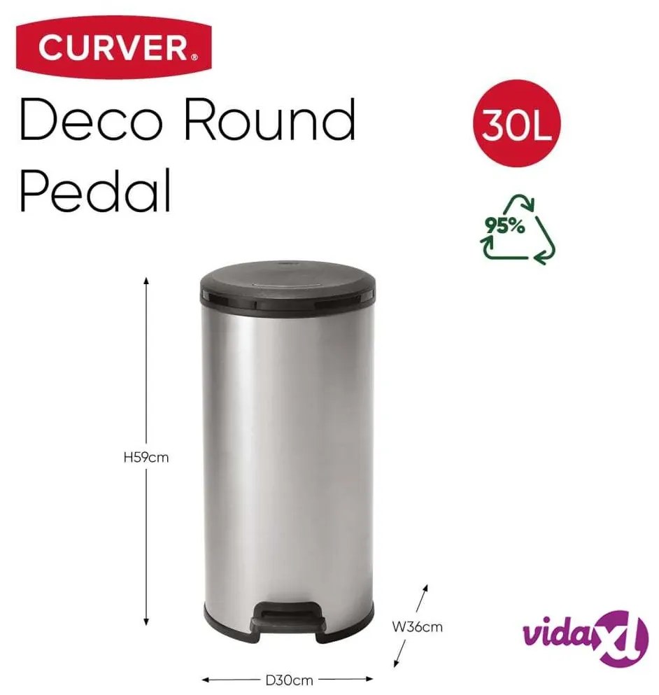 Curver Pattumiera a Pedale Deco Rotonda 30 L Argento