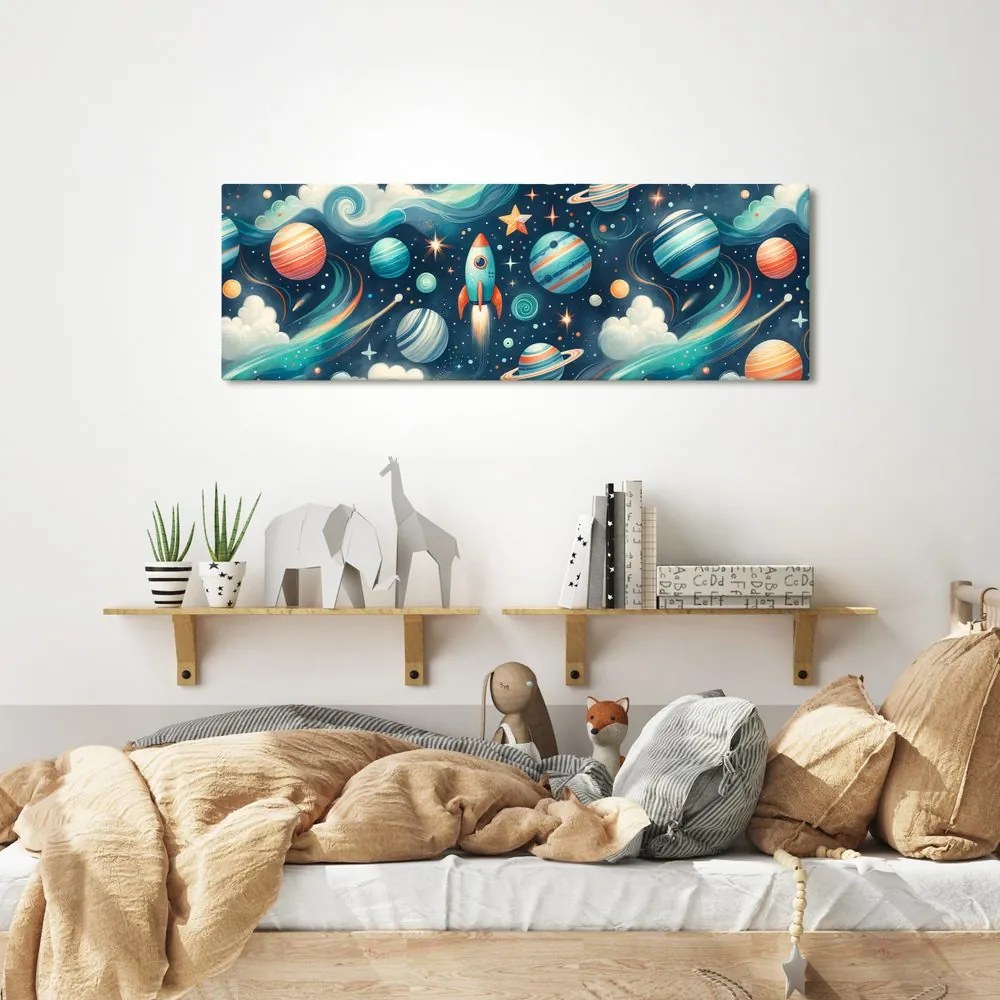 Quadro su tela – Cosmo con razzo e stelle
