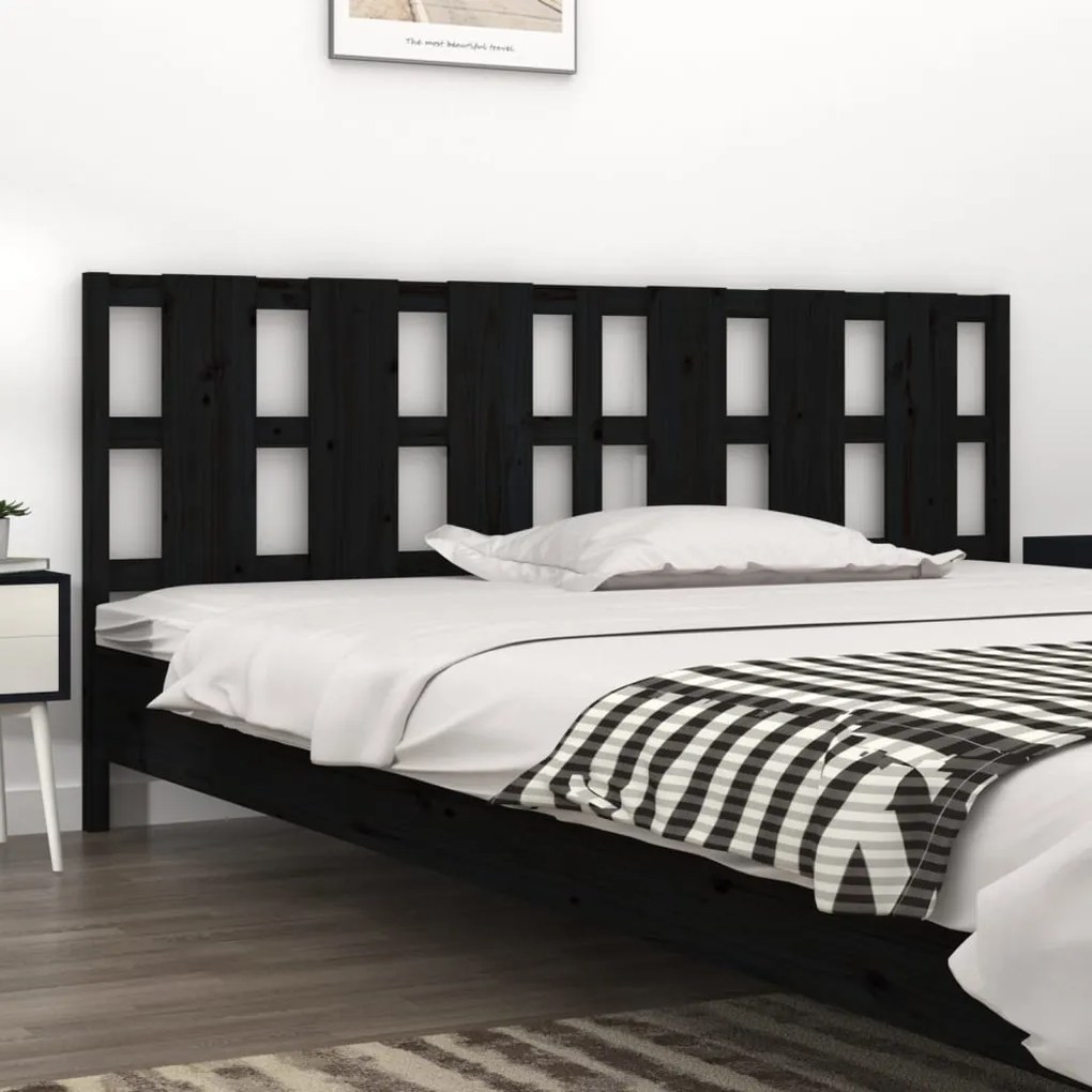 Testiera per letto nera 205,5x4x100cm in legno massello di pino