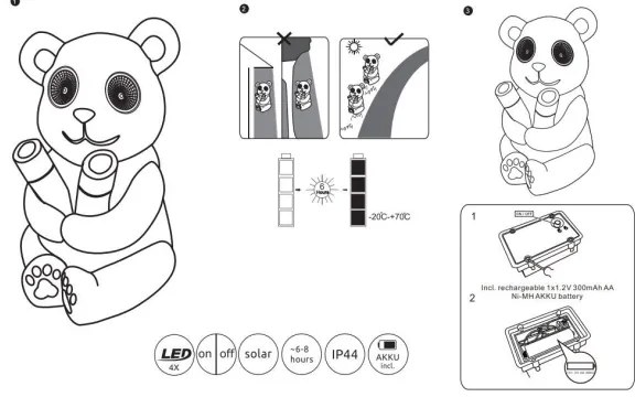 Globo 33876 - Lampada solare LED SOLAR LED/0,12W/3V IP44 panda