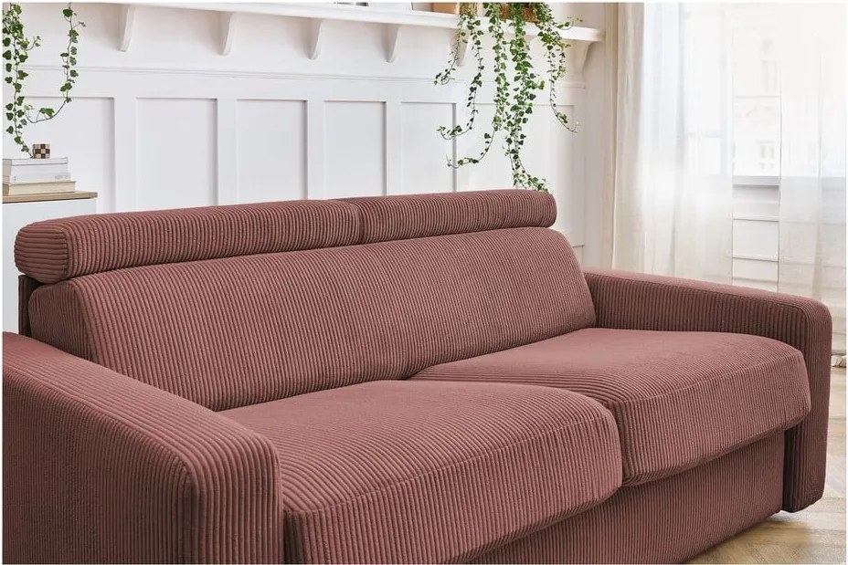 Divano rosa allungabile con rivestimento in velluto a coste 195 cm Monaco – Bobochic Paris