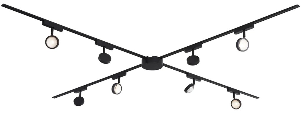 Sistema di illuminazione su binario moderno con 8 faretti neri monofase - Magnetic Lance