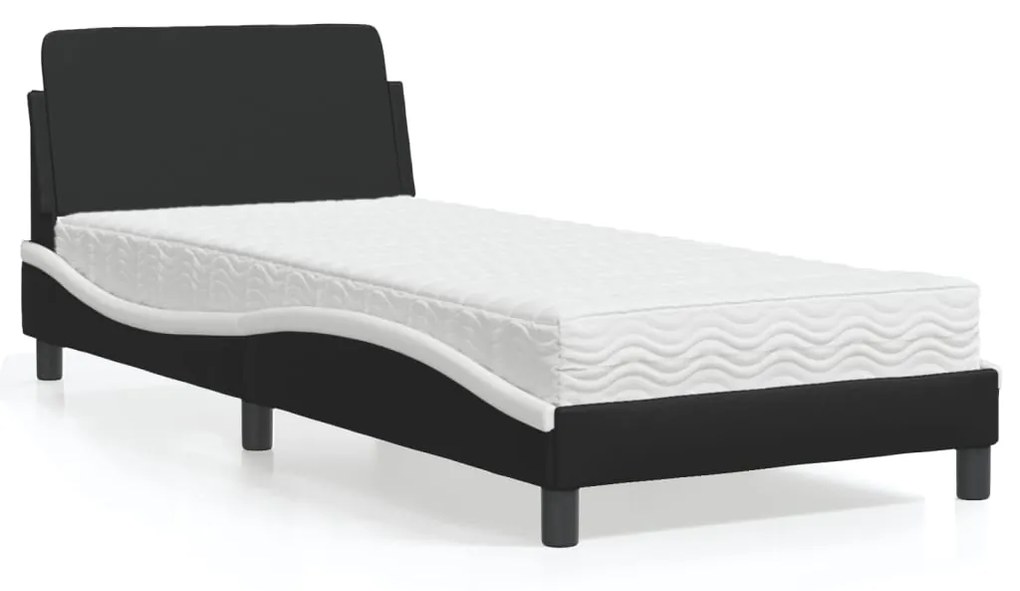 Letto con materasso nero e bianco 80x200 cm in similpelle