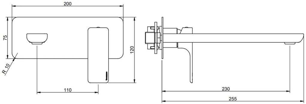 Treemme Hask miscelatore monocomando lavabo incasso 230mm senza parte incasso cromo