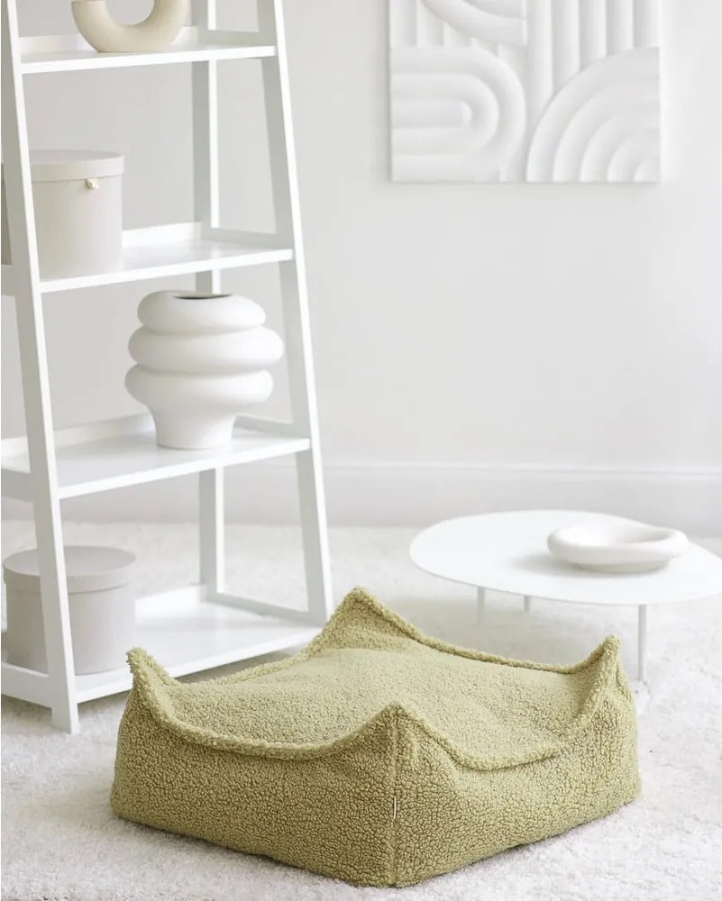Pouf a sacco per bambini verde con rivestimento in bouclé Square – Wigiwama